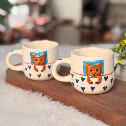Handcrafted Teddy Heart Ceramic Mug – Cute Bear Coffee Mug