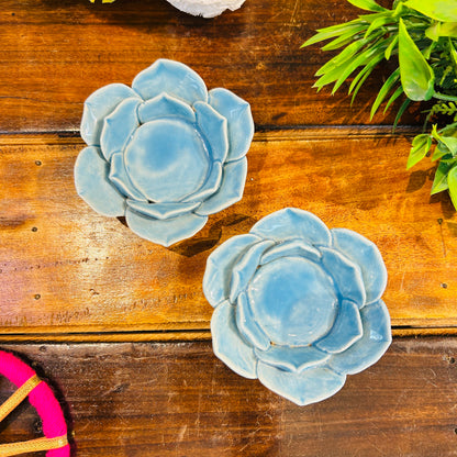 Light Blue Flower T-Light Holder ( set of 1 )