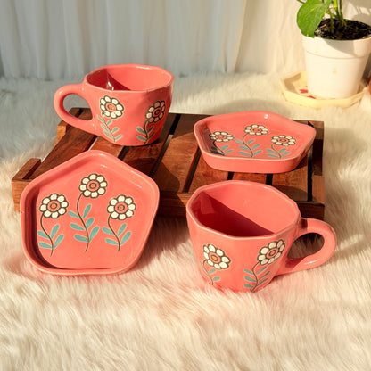 Coral Bloom Ceramic Cup & Saucer Set