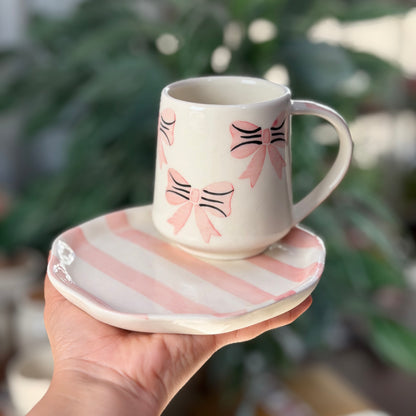  Bow Design Ceramic Mug & Plate Set