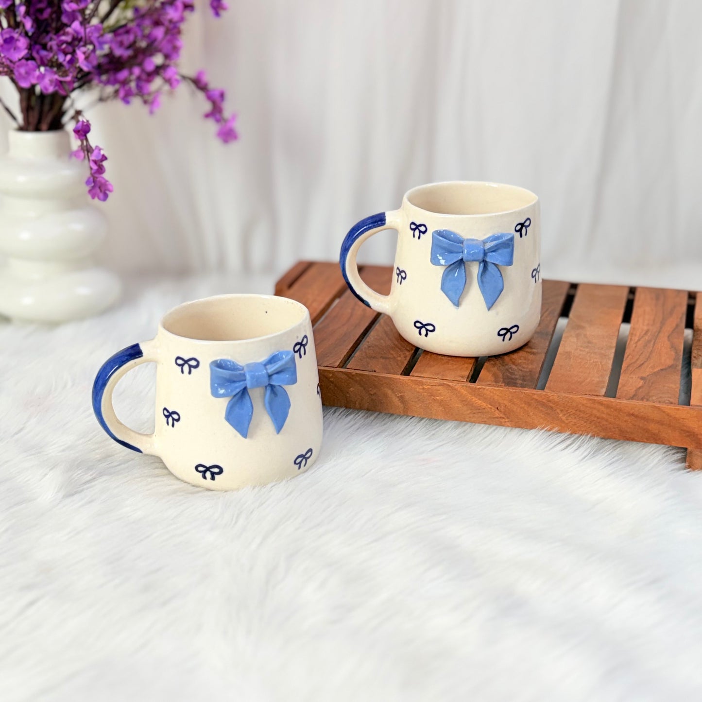 Elegant Blue Bow Ceramic Mug