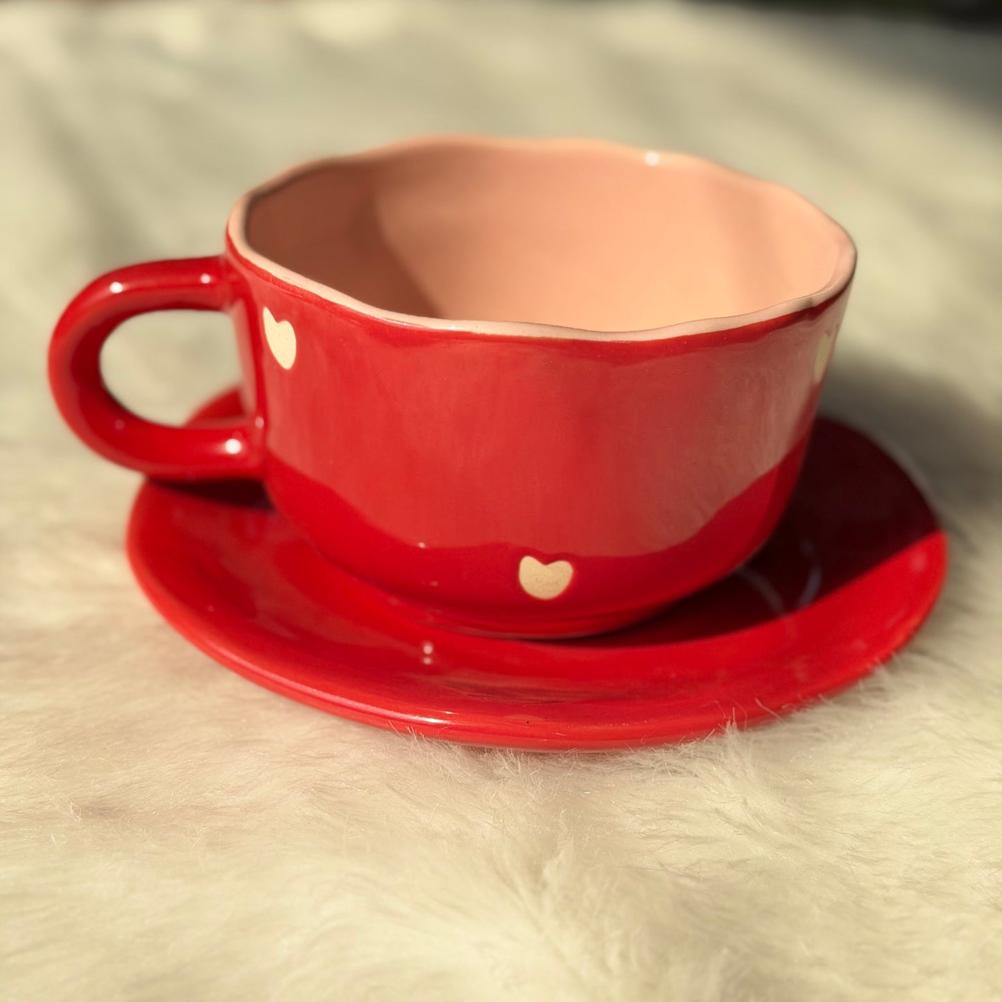 Blush Heart Ceramic Cup & Saucer Set