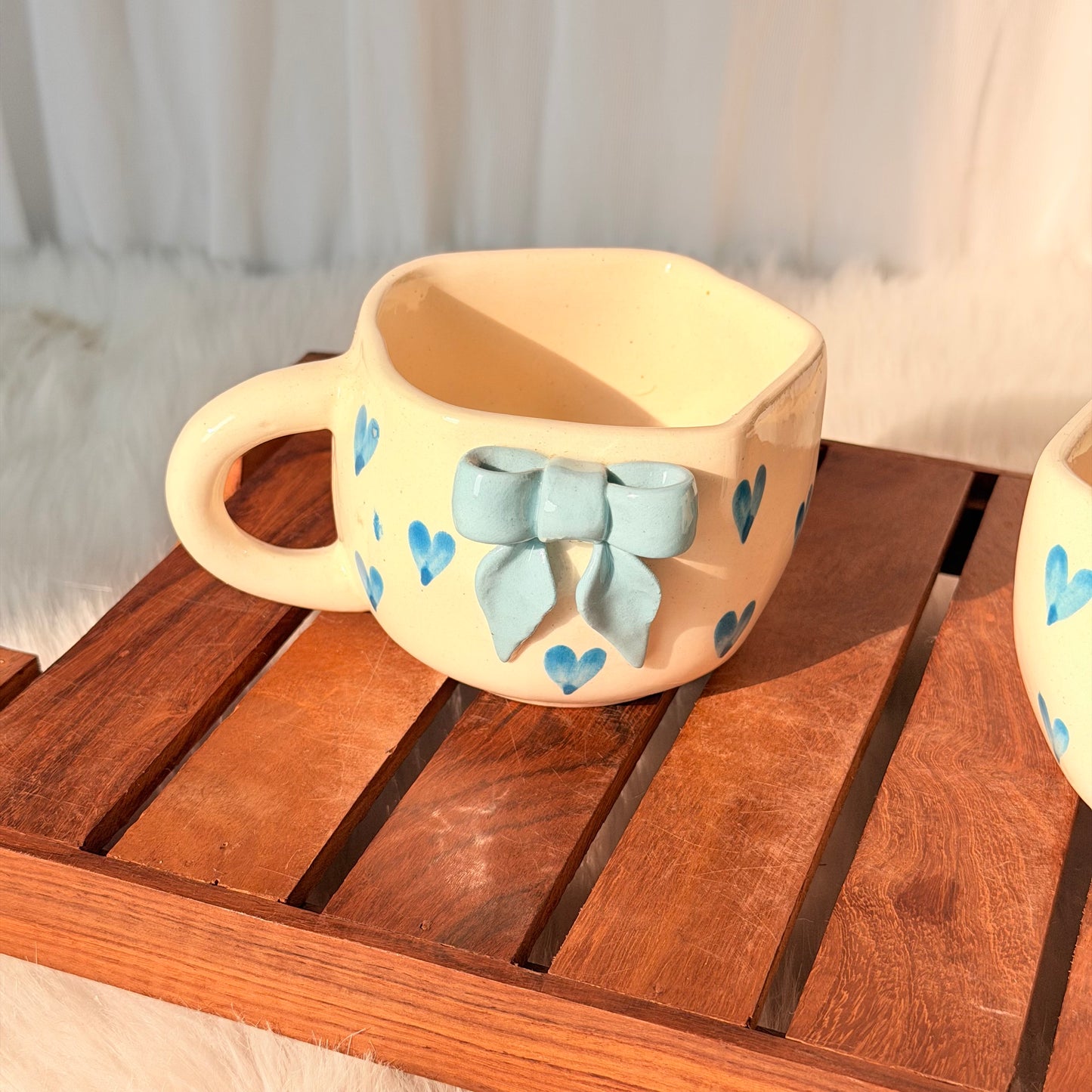 Blue Bow Heart Ceramic Coffee Mug