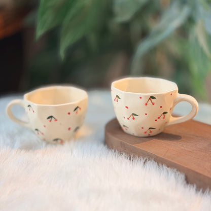 Cherry Ceramic Coffee Mug | Aesthetic Hand-Painted Tea & Coffee Cup