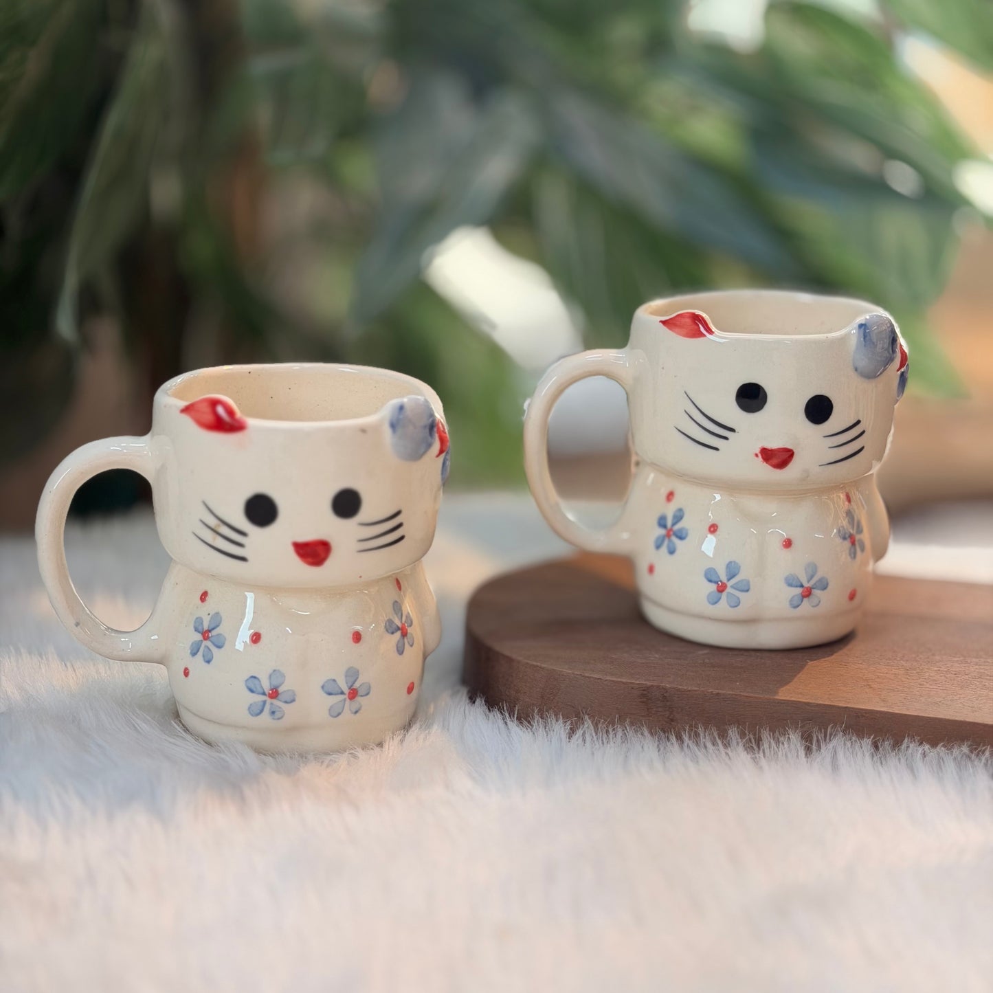 Cute Kitty Ceramic Coffee Mug (floral)