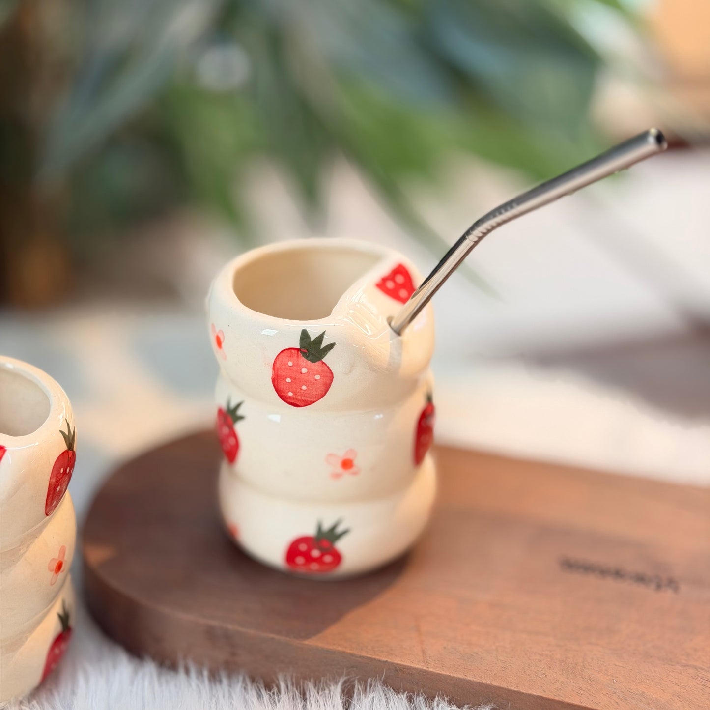 Strawberry Ceramic Sipper with Straw