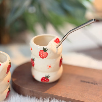 Strawberry Ceramic Sipper with Straw
