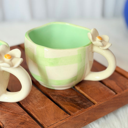Daisy Bloom Green Ceramic Coffee Mug