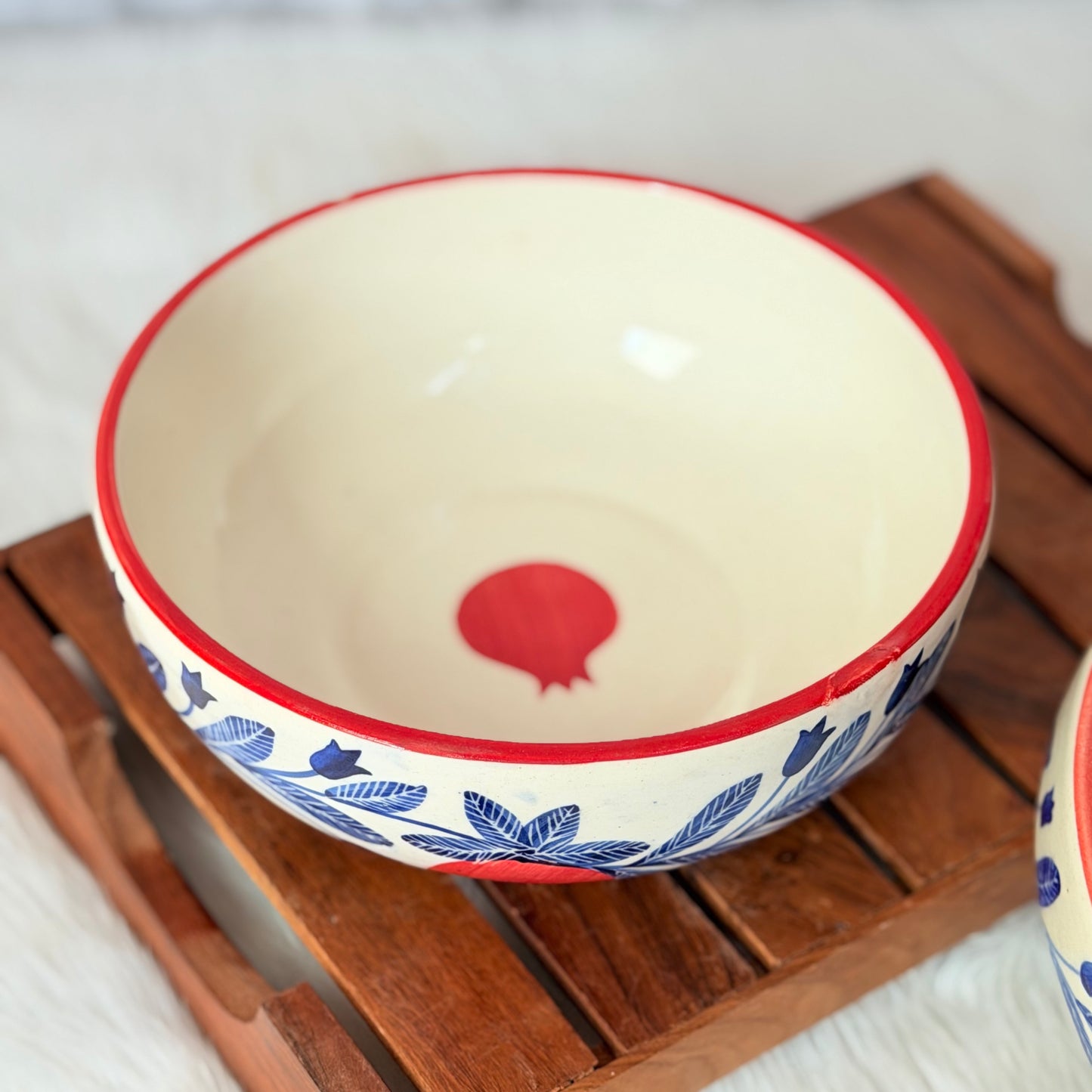 Indigo Bloom Ceramic Serving Bowl