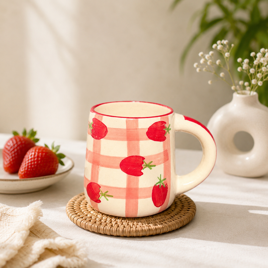 Strawberry Checkered Coffee Mug