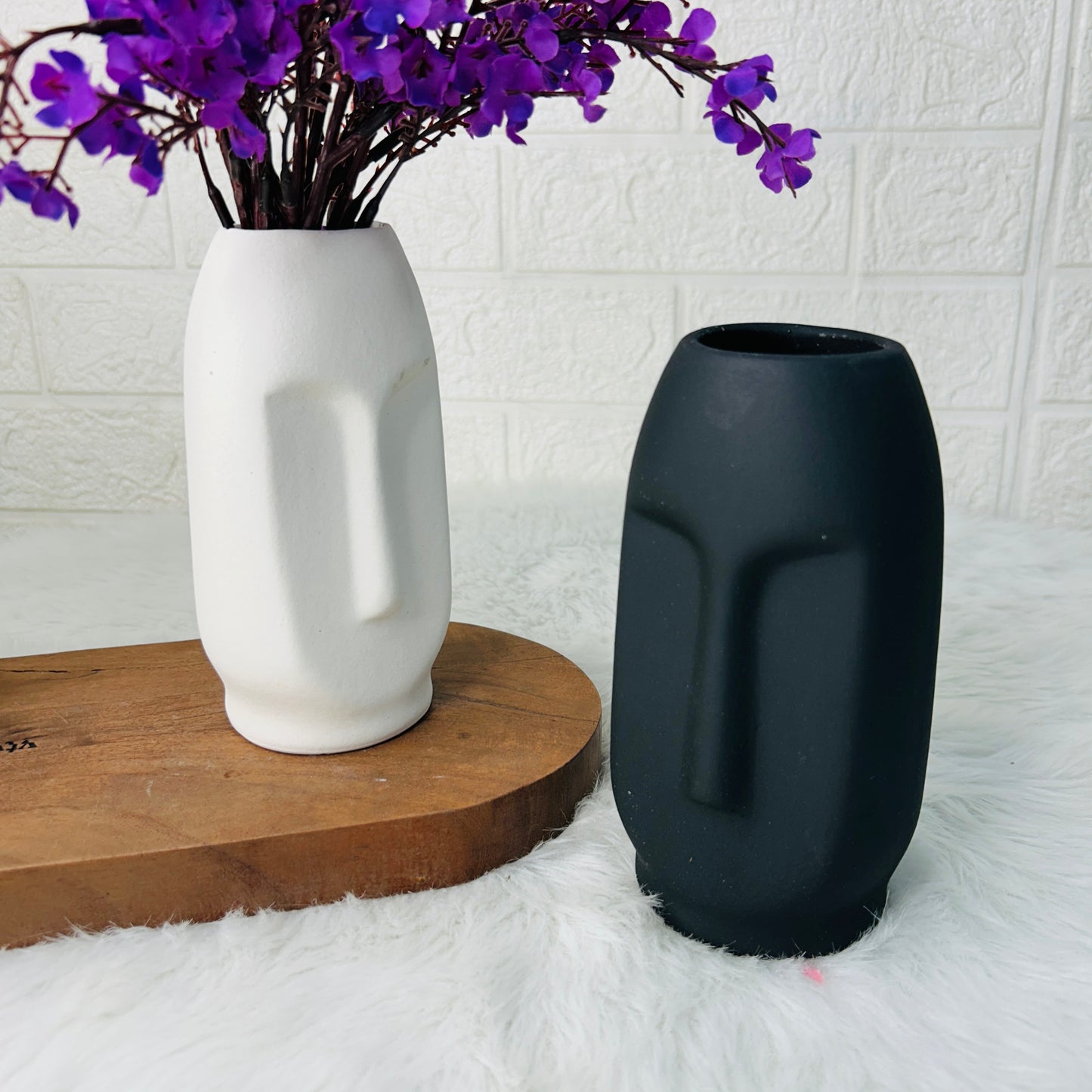 Monochrome Tribal Face Ceramic Vase Set