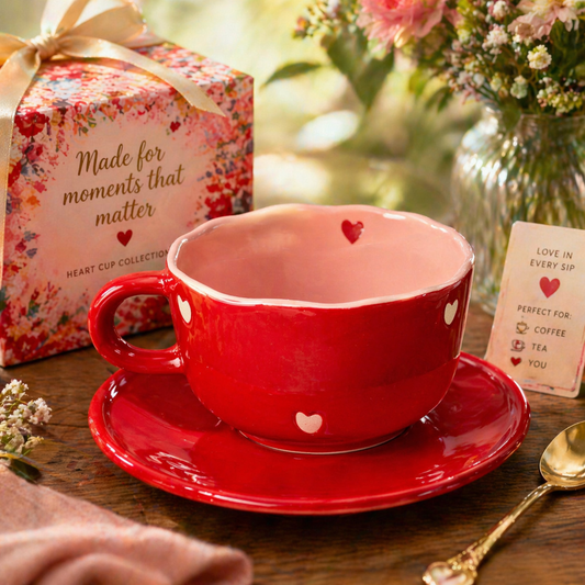 Blush Heart Ceramic Cup & Saucer Set