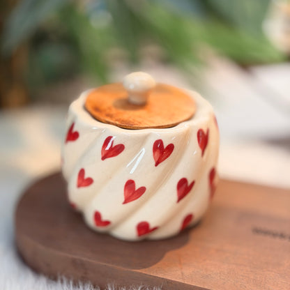 Heart Swirl Ceramic Storage Jar with Wooden Lid