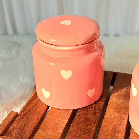 Blush Heart Ceramic Storage Jar
