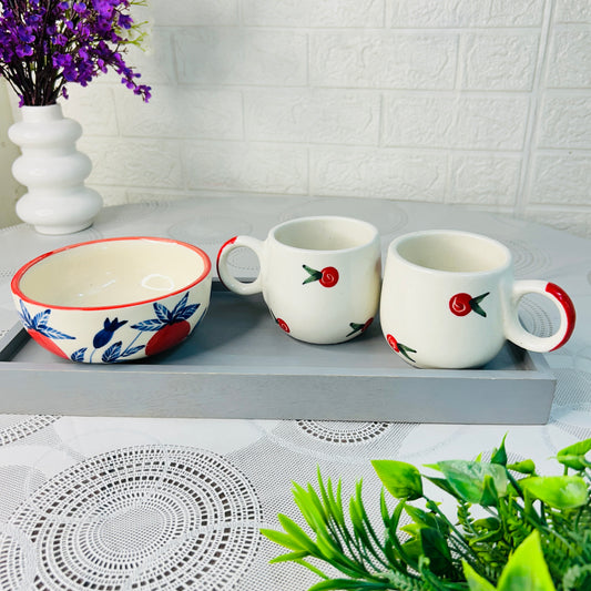 Cherry Bloom Ceramic Breakfast Combo Set (set of 3)