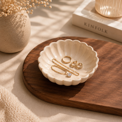 Ivory Bloom Ceramic Trinket Bowl (set of 2)