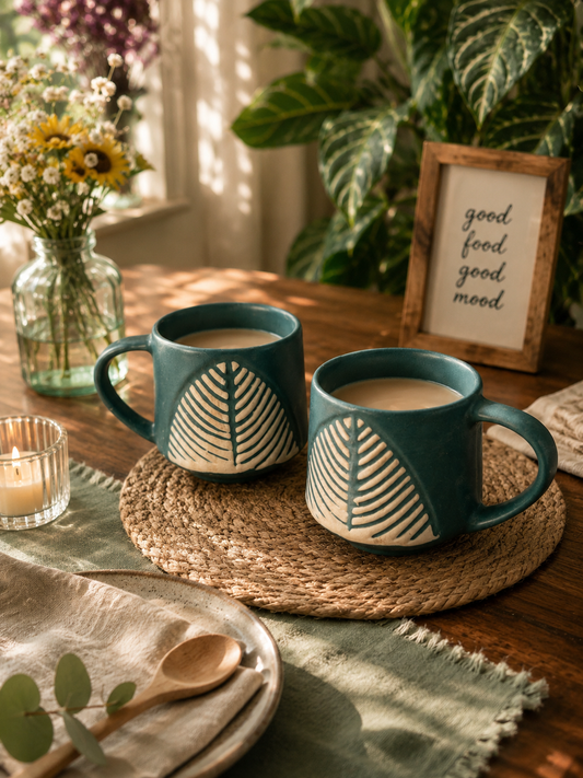 Forest Green Leaf Hand-Painted Ceramic Mug