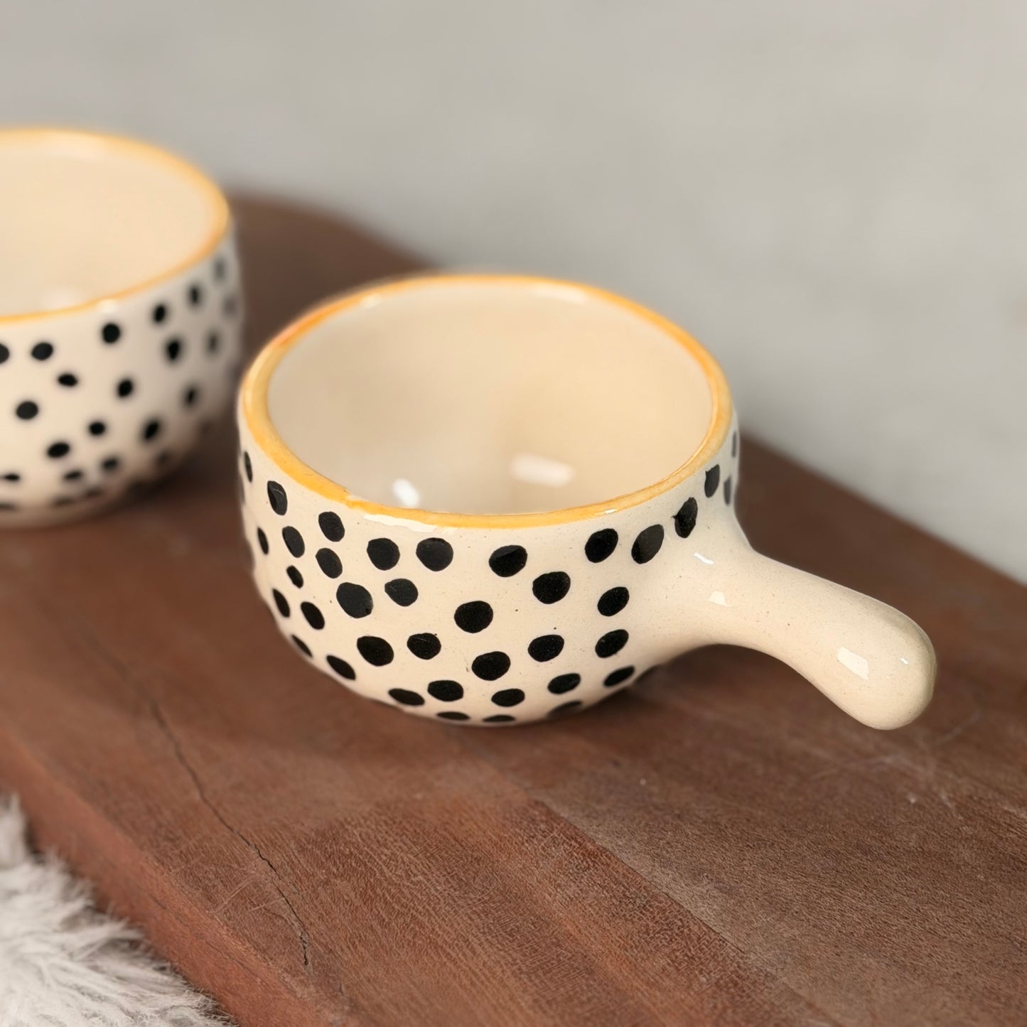 Polka Dot Ceramic Dip Bowl with Handle