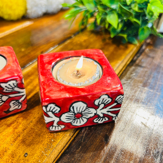 Red Square T-Light Holder ( set of 2 )