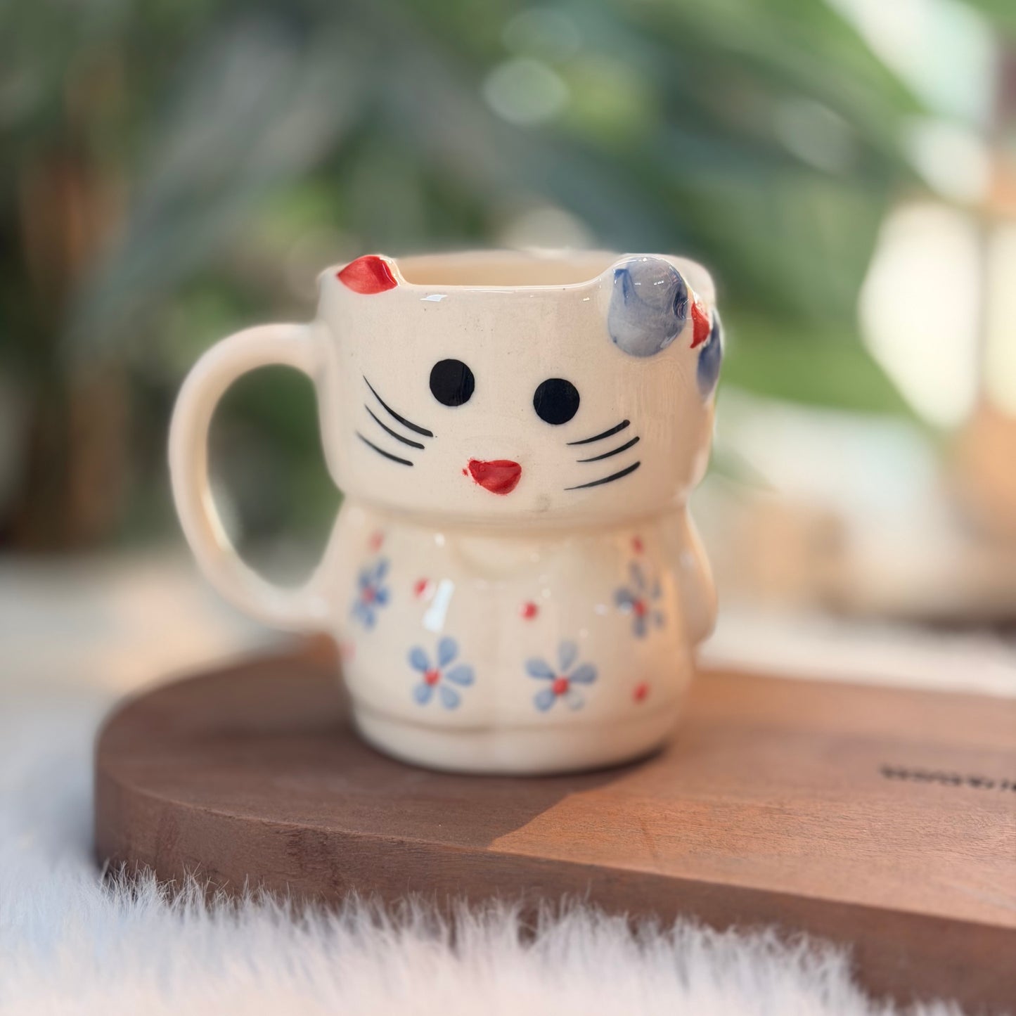 Cute Kitty Ceramic Coffee Mug (floral)