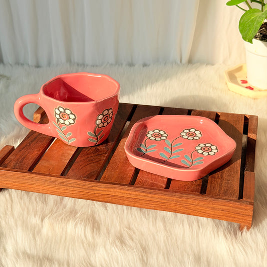 Coral Bloom Ceramic Cup & Saucer Set
