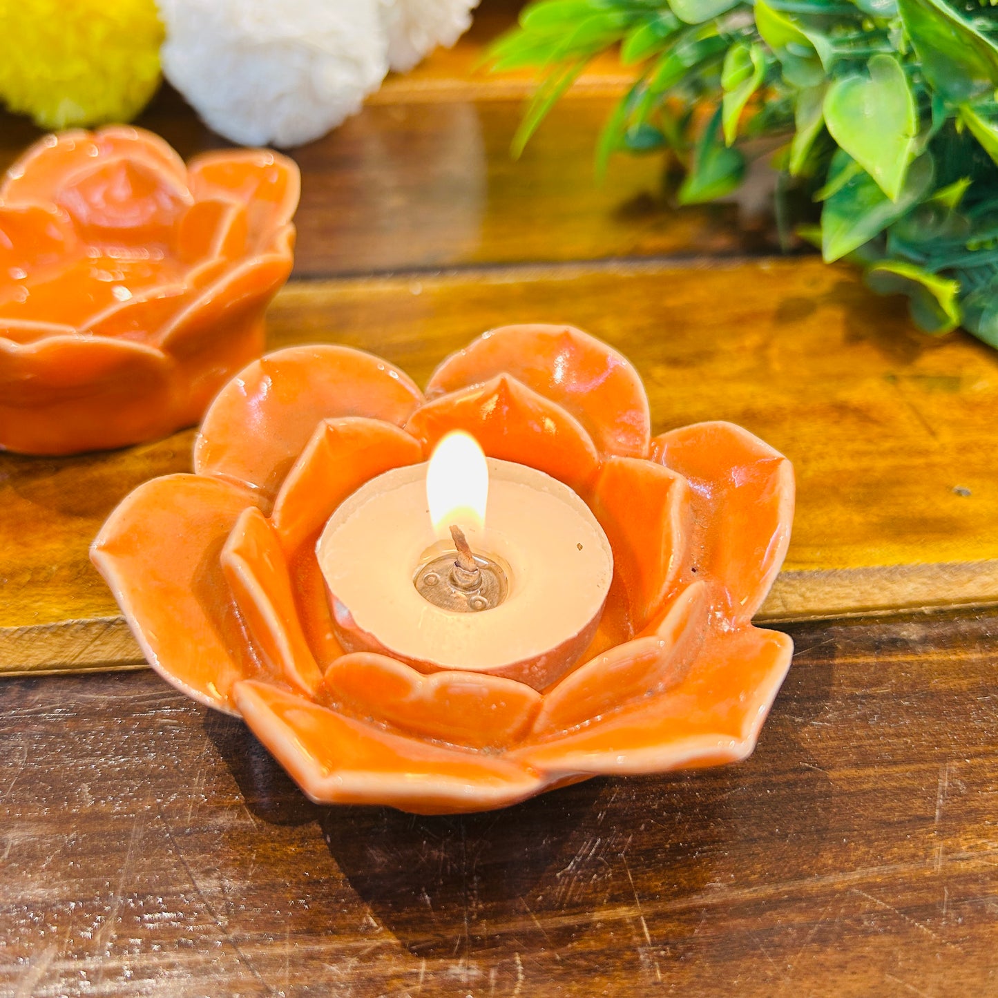 Orange Flower T-Light Holder ( set of 1 )
