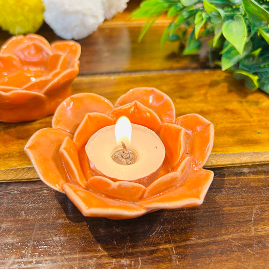 Orange Flower T-Light Holder ( set of 1 )