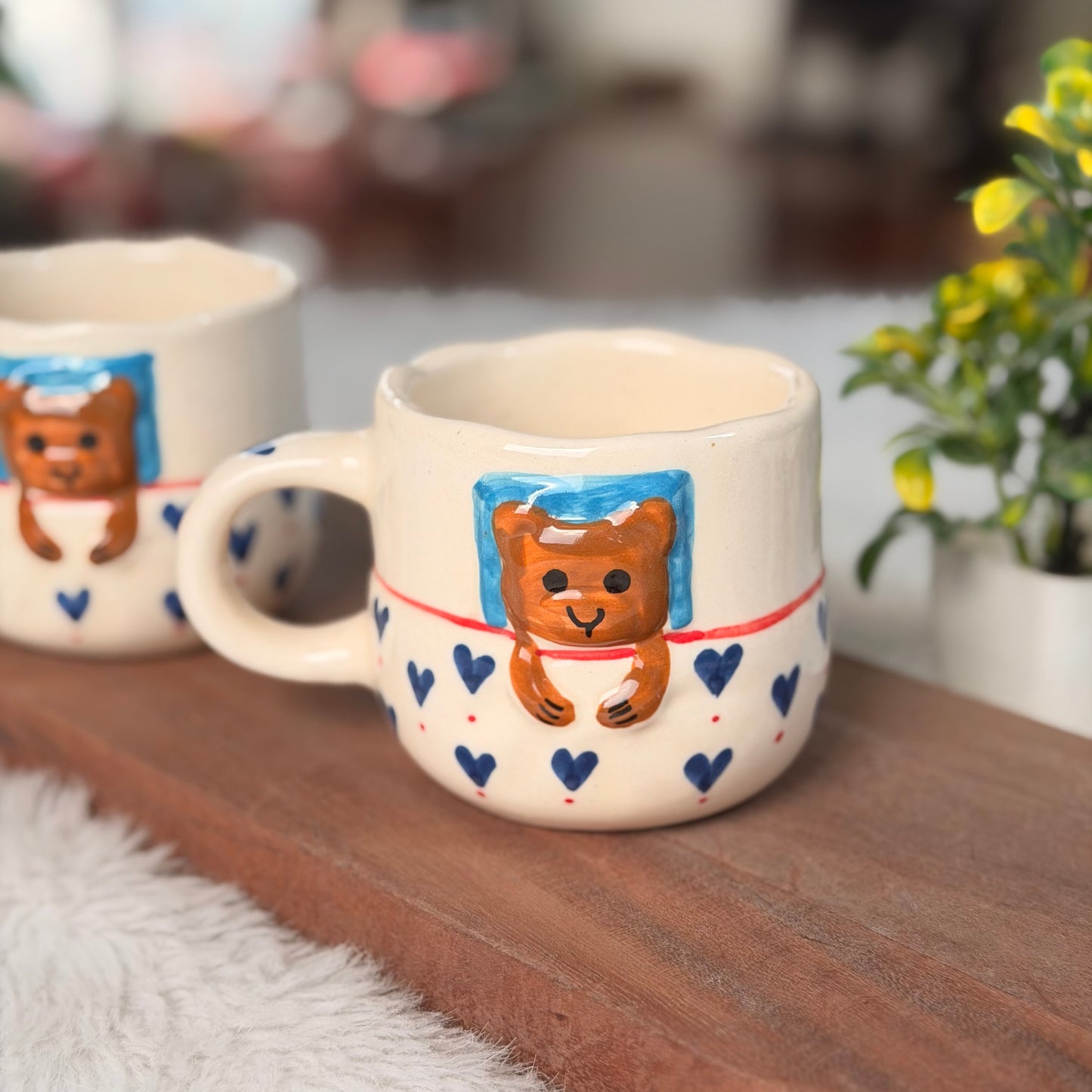 Handcrafted Teddy Heart Ceramic Mug – Cute Bear Coffee Mug