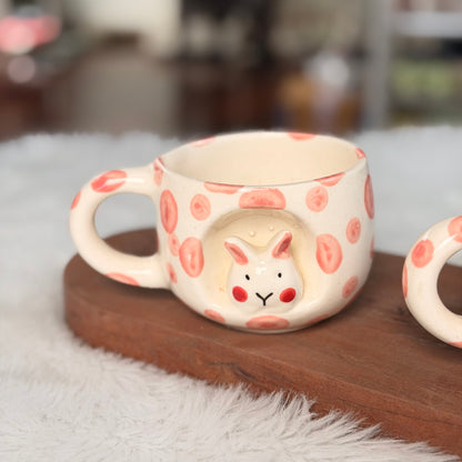 Handcrafted Bunny Polka Dot Ceramic Mug – Cute Rabbit Coffee & Tea Mug