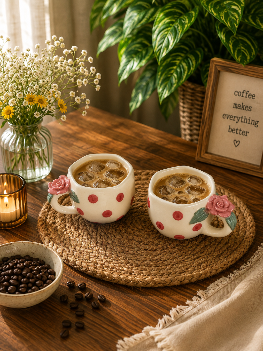 Rose Bloom Polka Dot Ceramic Mug