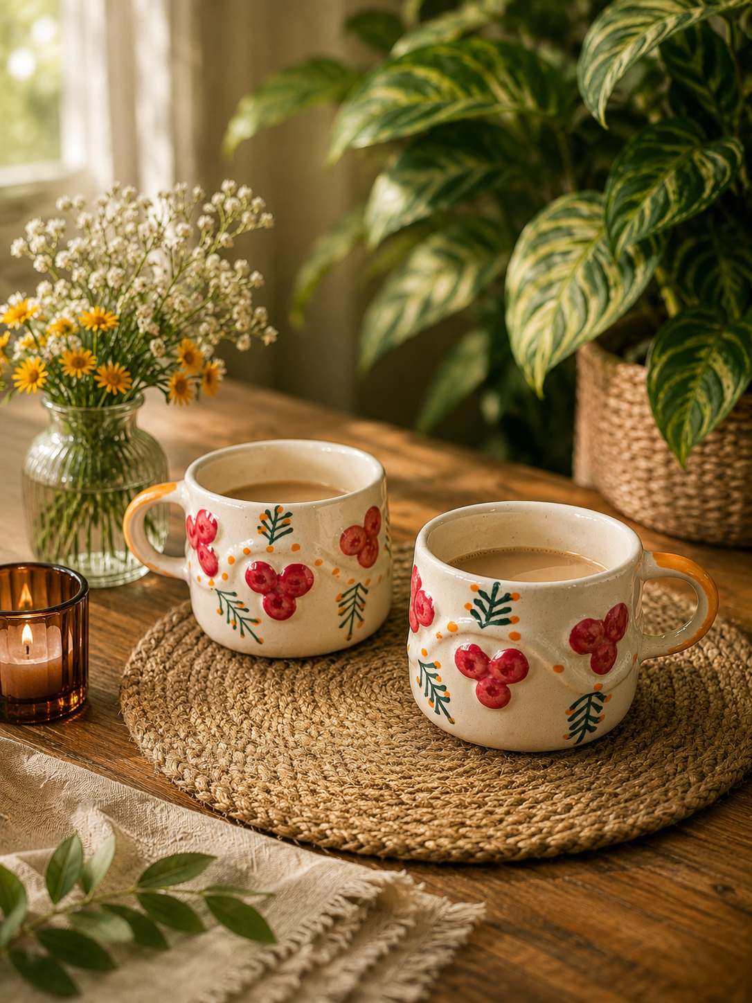 Hand-Painted Berry & Botanical Ceramic Mug –