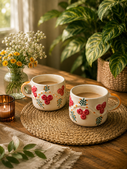 Hand-Painted Berry & Botanical Ceramic Mug