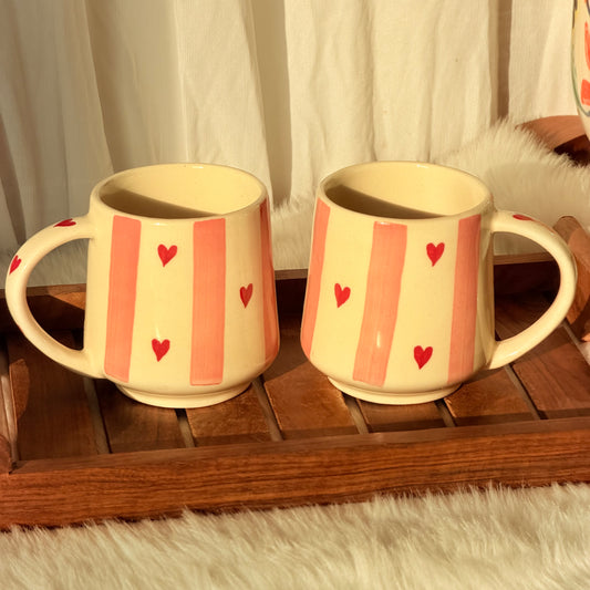 Blush Stripe Hearts Ceramic Mug