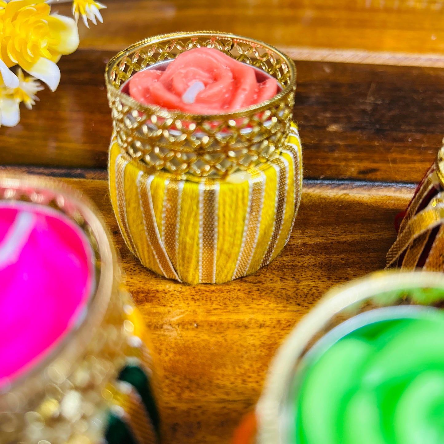 Drum Rangoli Tea Light Candle Holders (set of 4)