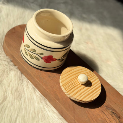 Blossom Handpainted Ceramic Storage Jar with Wooden Lid