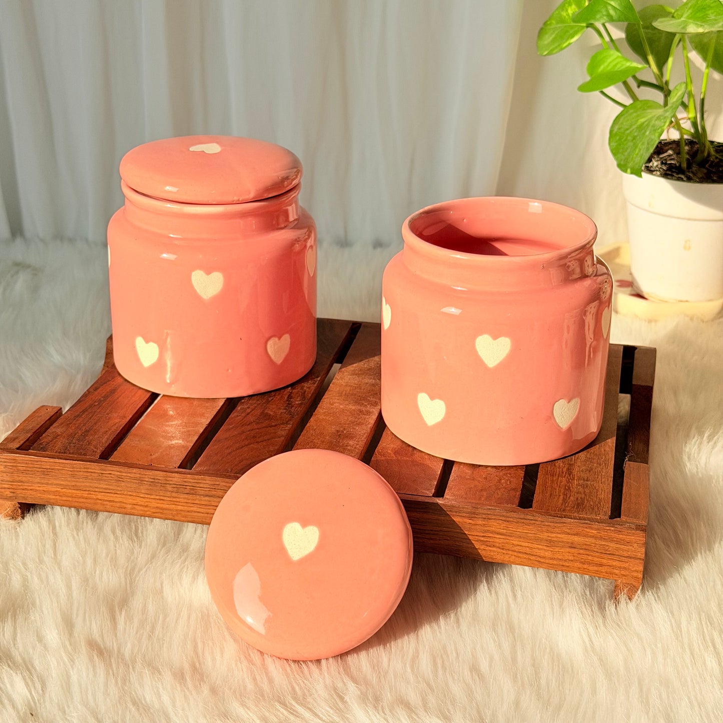 Blush Heart Ceramic Storage Jar