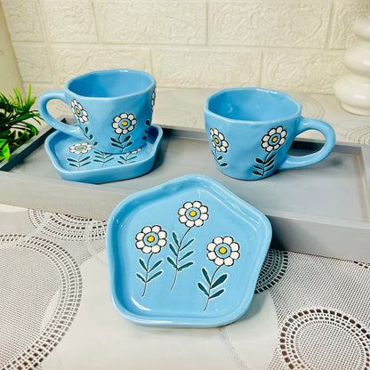 Azure Bloom Blue Floral Cup & Saucer – Elegant Ceramic Tea Set