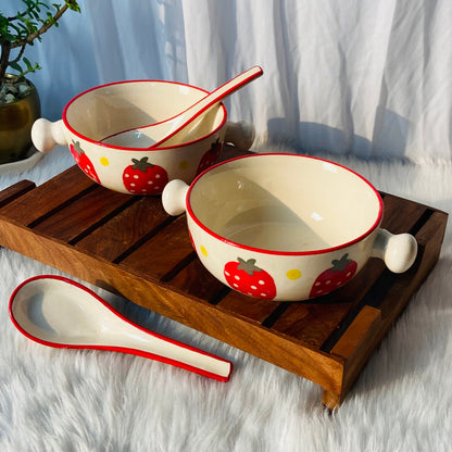 Strawberry Soup Bowl With Spoon
