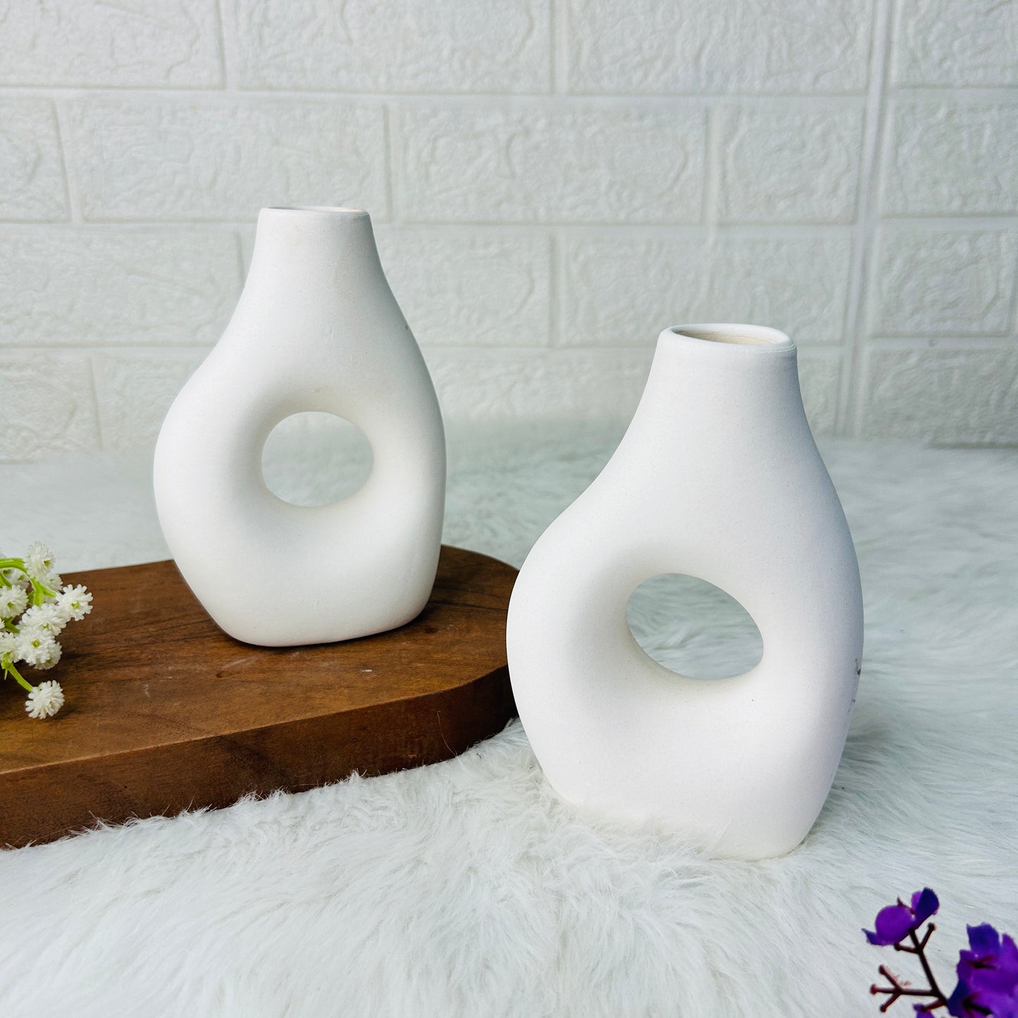 Ethereal White Ceramic Hollow Vase