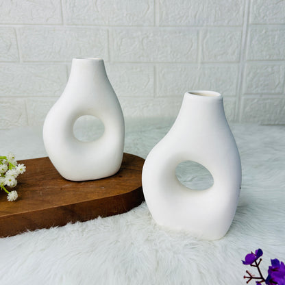 Ethereal White Ceramic Hollow Vase