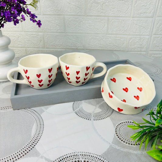 Red Heart Ceramic Mug & Bowl Set – 3-Piece Love Collection
