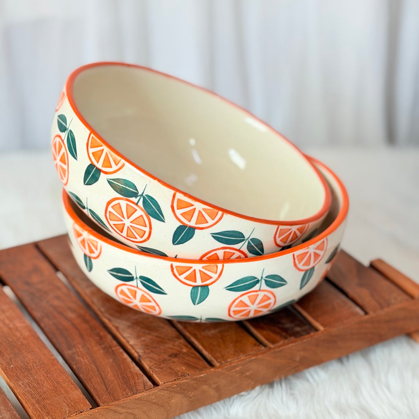 Citrus Charm Handcrafted Ceramic Serving Bowl