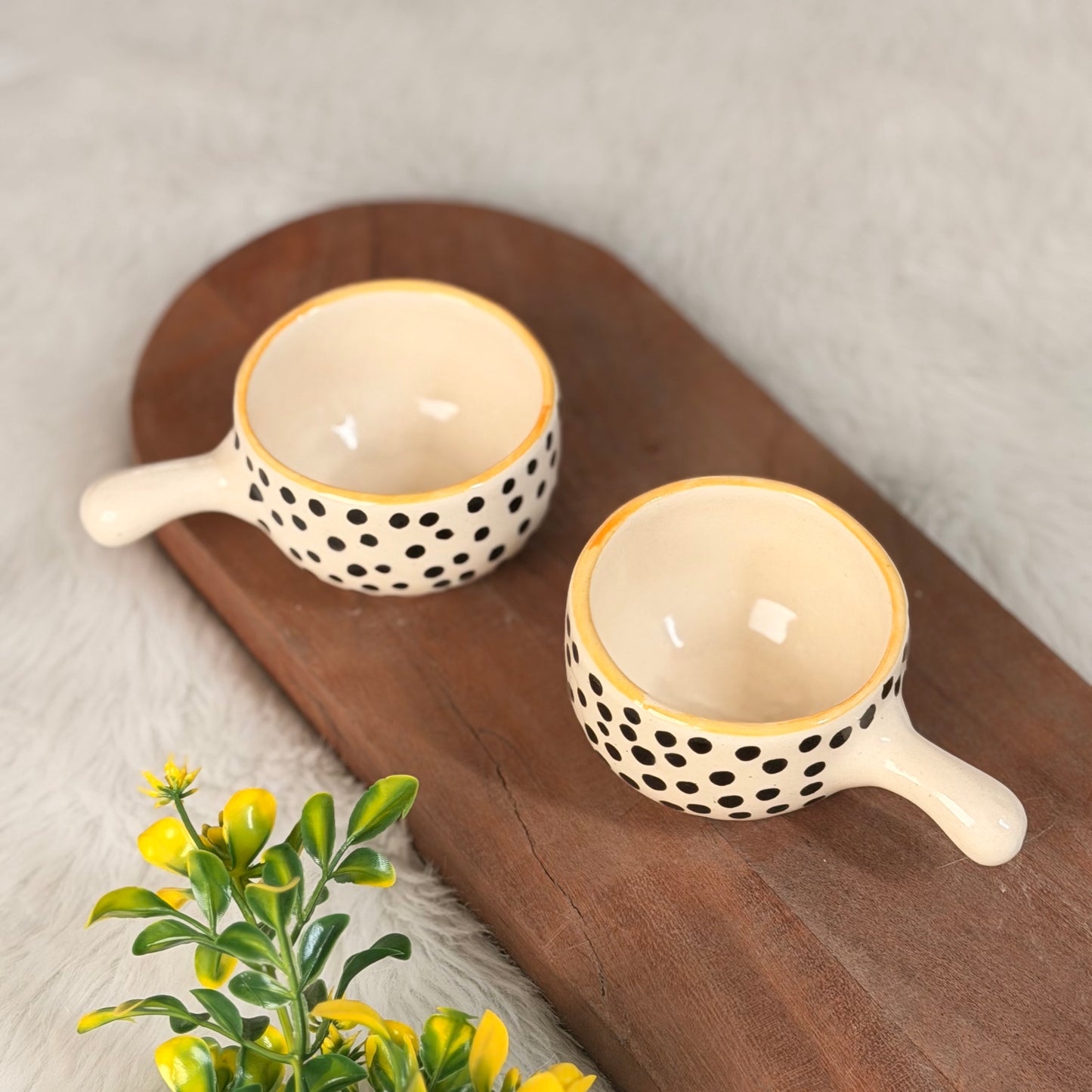 Polka Dot Ceramic Dip Bowl with Handle