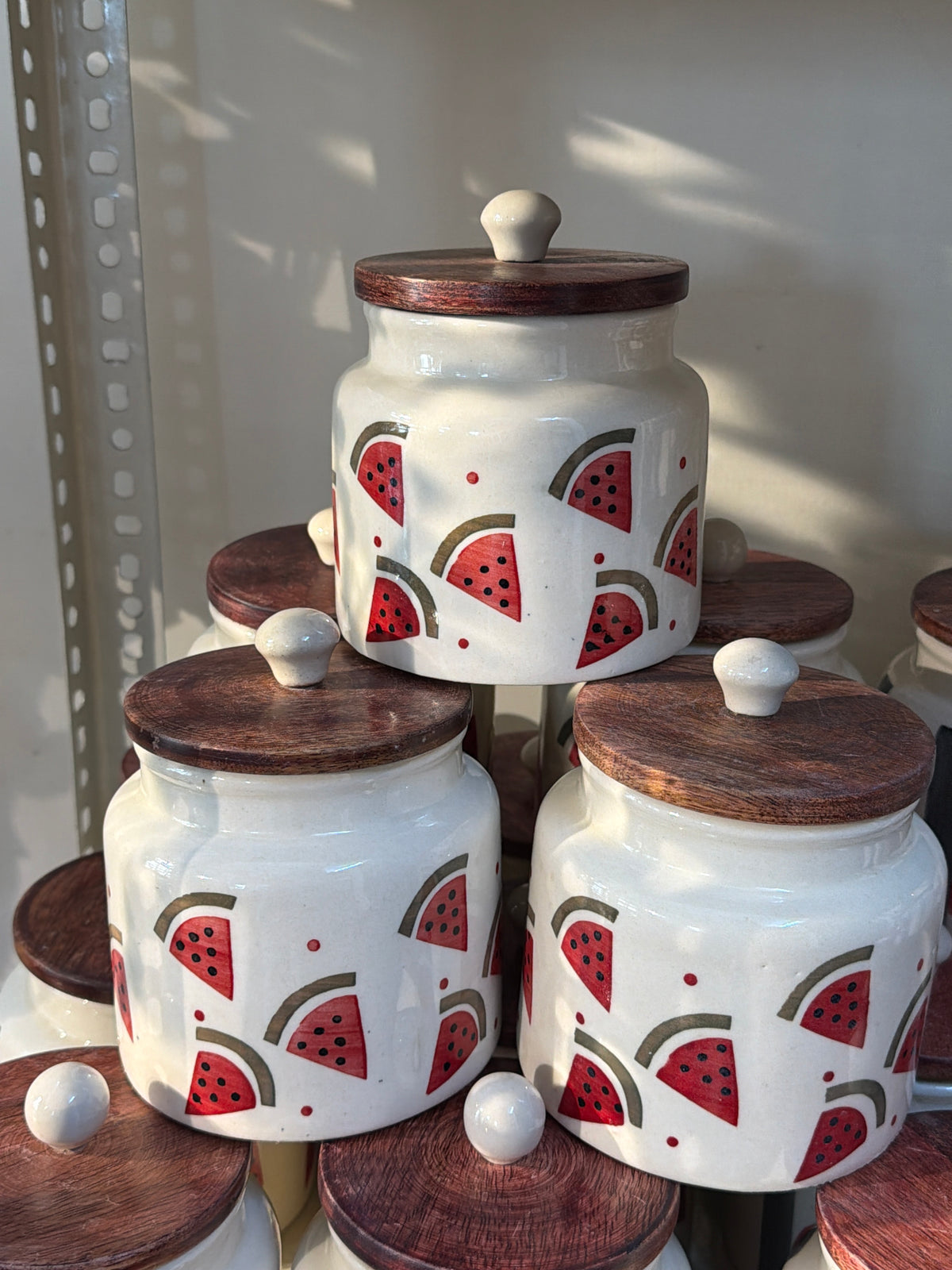 Watermelon Print Ceramic Storage Jar with Wooden Lid | Aesthetic Kitchen Container