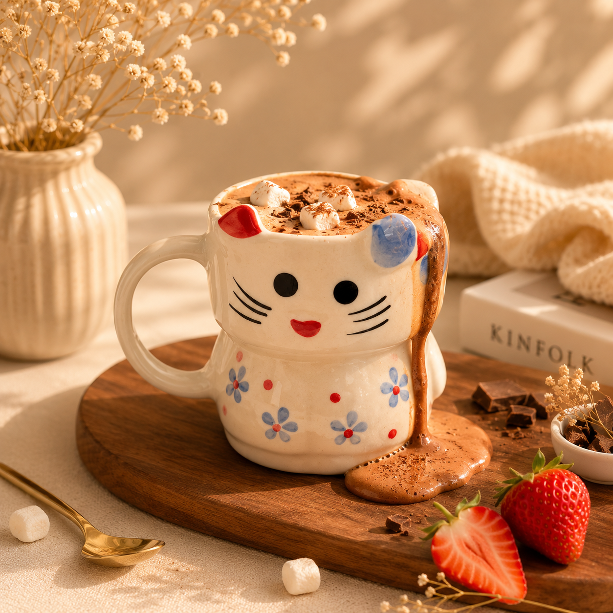 Cute Kitty Ceramic Coffee Mug (floral)