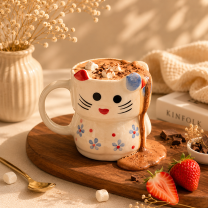 Cute Kitty Ceramic Coffee Mug (floral)