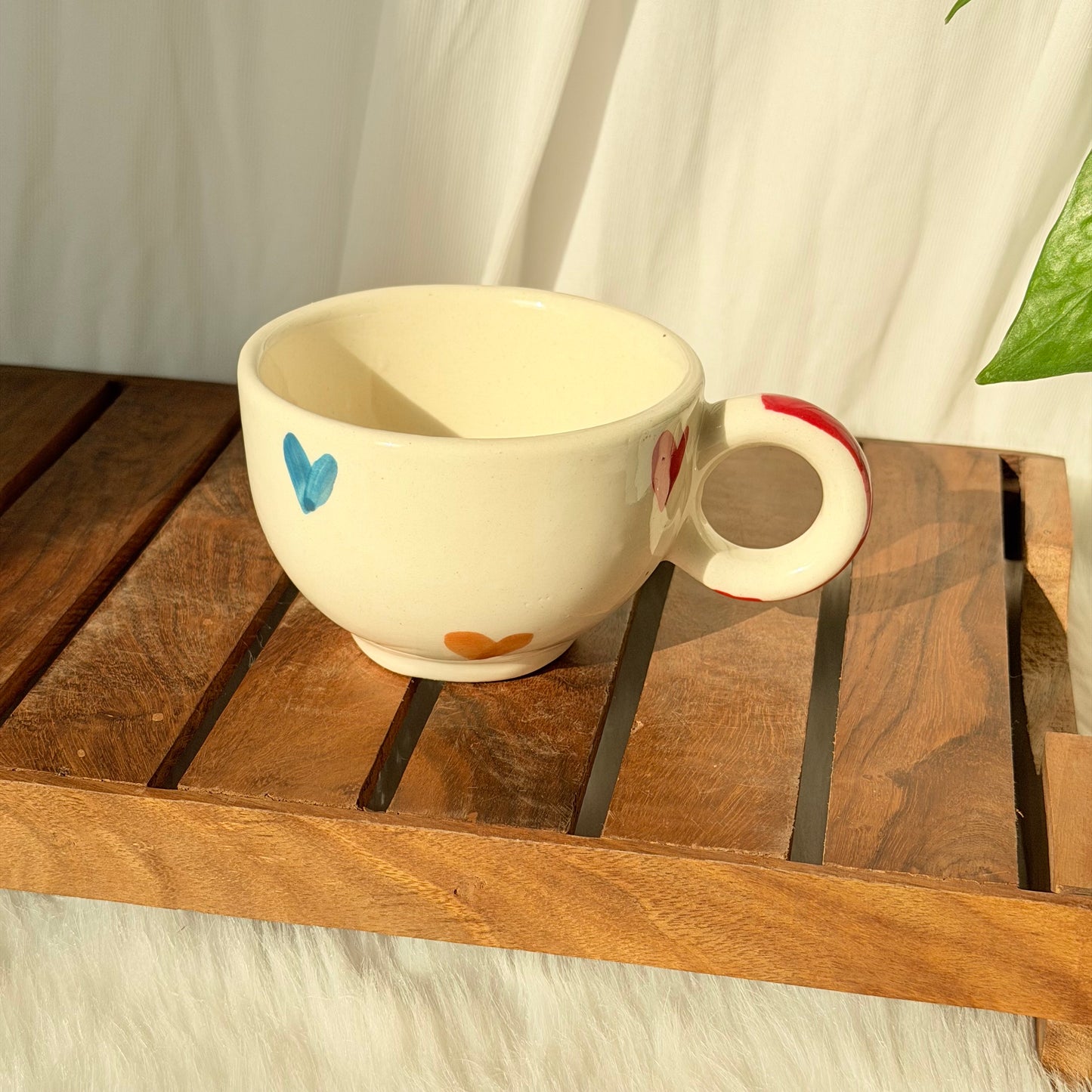 Pastel Heart Accent Ceramic Cup