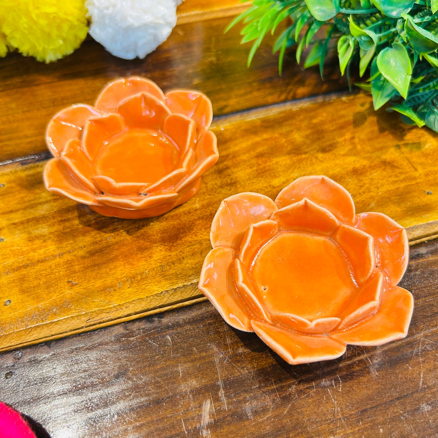 Orange Flower T-Light Holder ( set of 1 )
