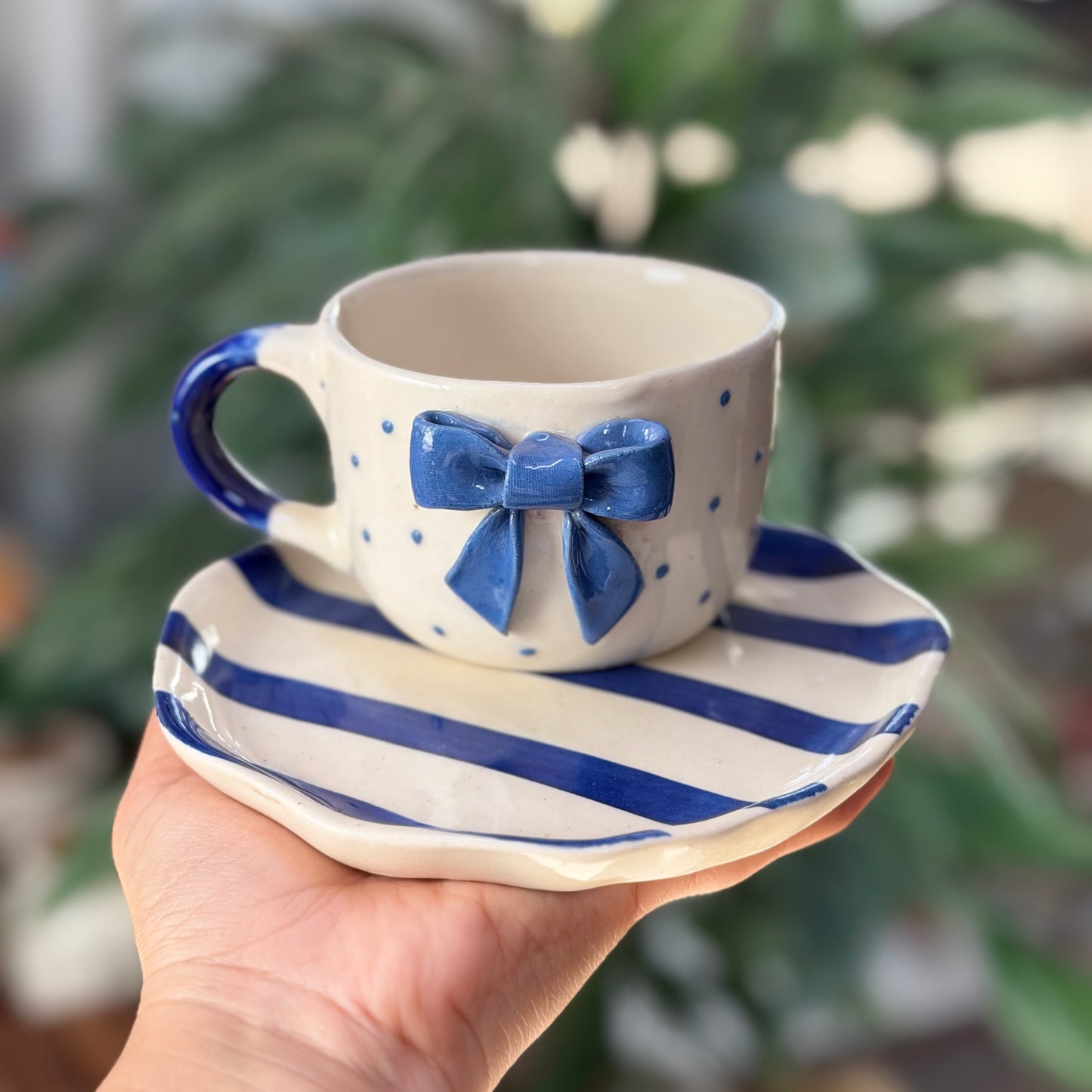 Midnight Bow Ceramic Cup & Saucer Set