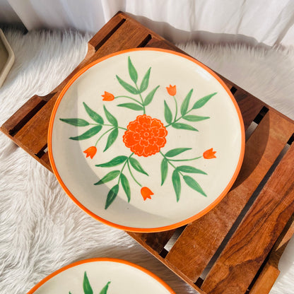 Marigold Garden 3-Piece Ceramic Set – Plate, Bowl & Mug (Hand-Painted)